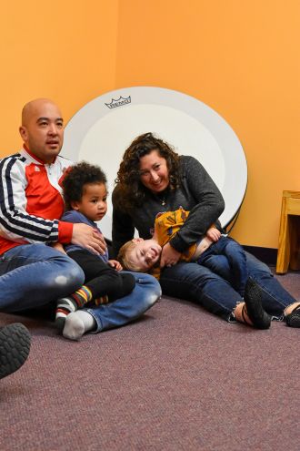 Kid playing bass boomers