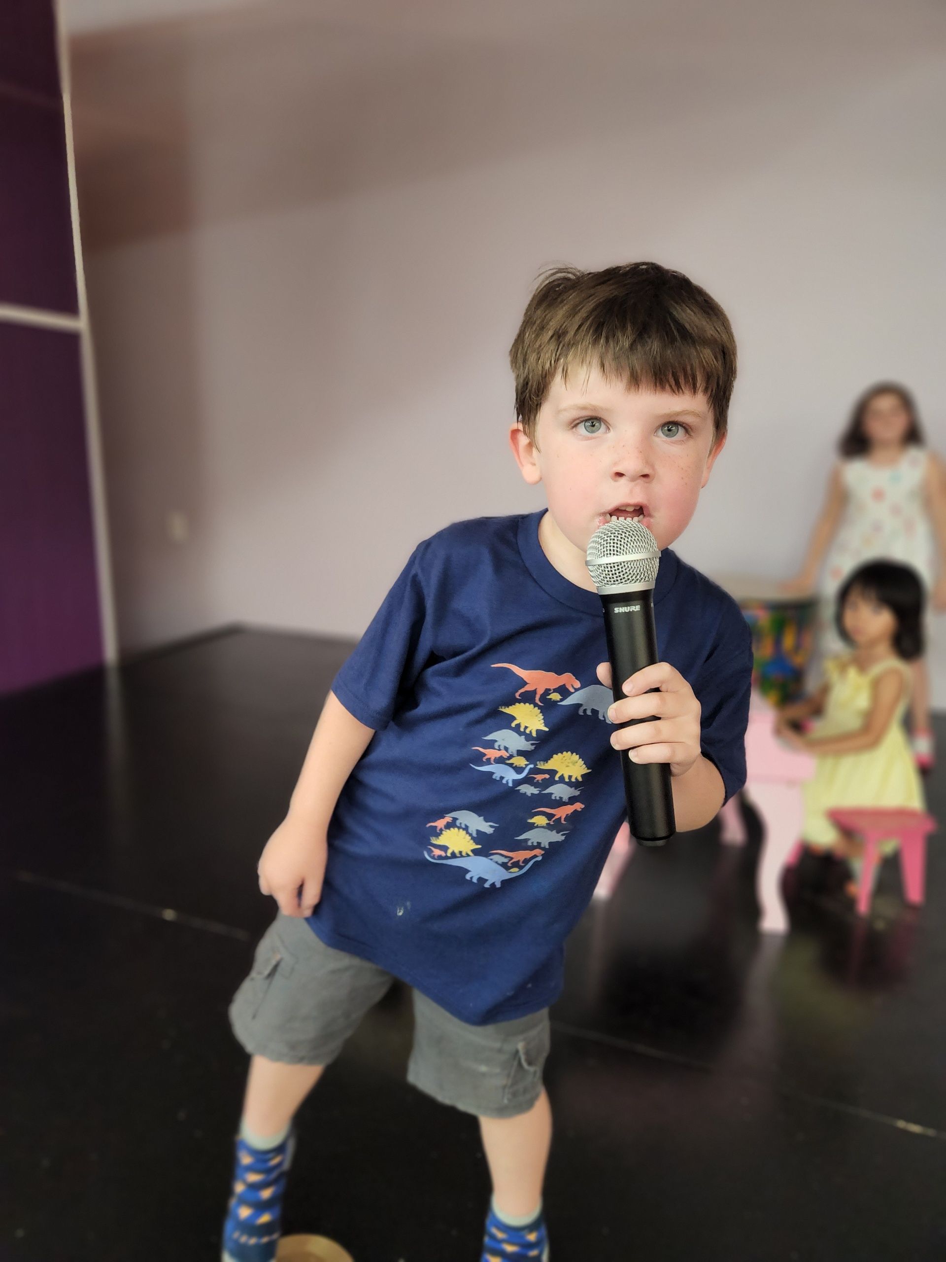 Boy singing in a microphone