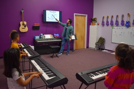 kids in a group piano class